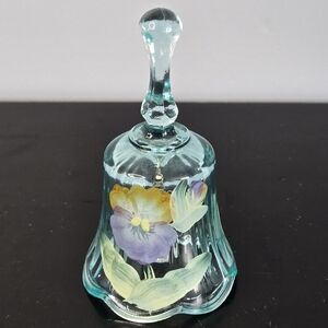 Vintage Fenton Aqua Blue Glass w Hand Painted Floral Motif Singed/ Sticker